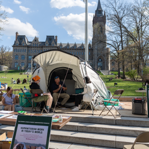Shelterbox pop up in front of Clayton Center