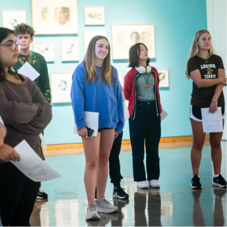 Students visiting an art exhibition in the Lehigh University Art Galleries.