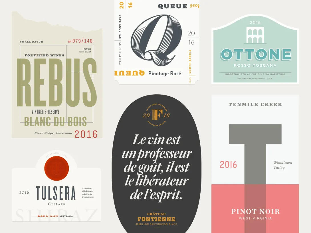 Detail of an interactive collection of product labels designed to showcase the extensive typeface library from the renowned foundry, Hoefler&Co.