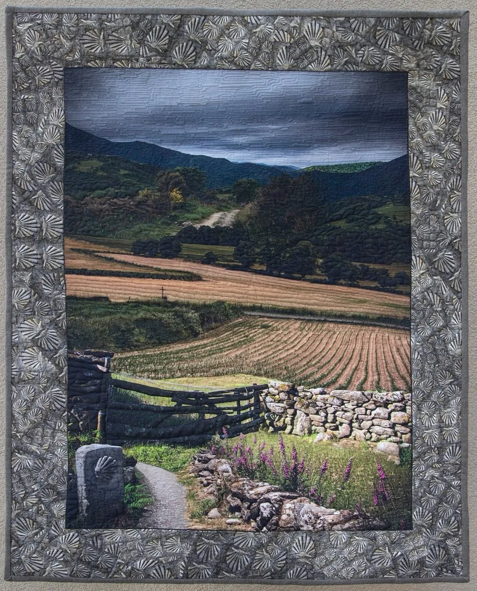 A montage of locations along the Camino de Santiago in Northern Spain,quilted