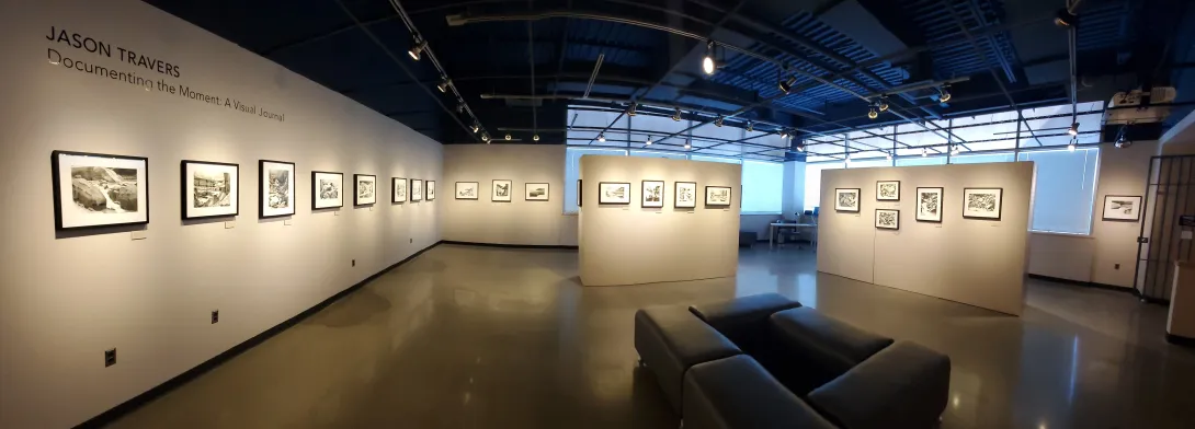 John Travers Gallery Installation photo, Documenting the Moment: A Visual Journal Ronald K. De Long Gallery, Penn State Lehigh Valley