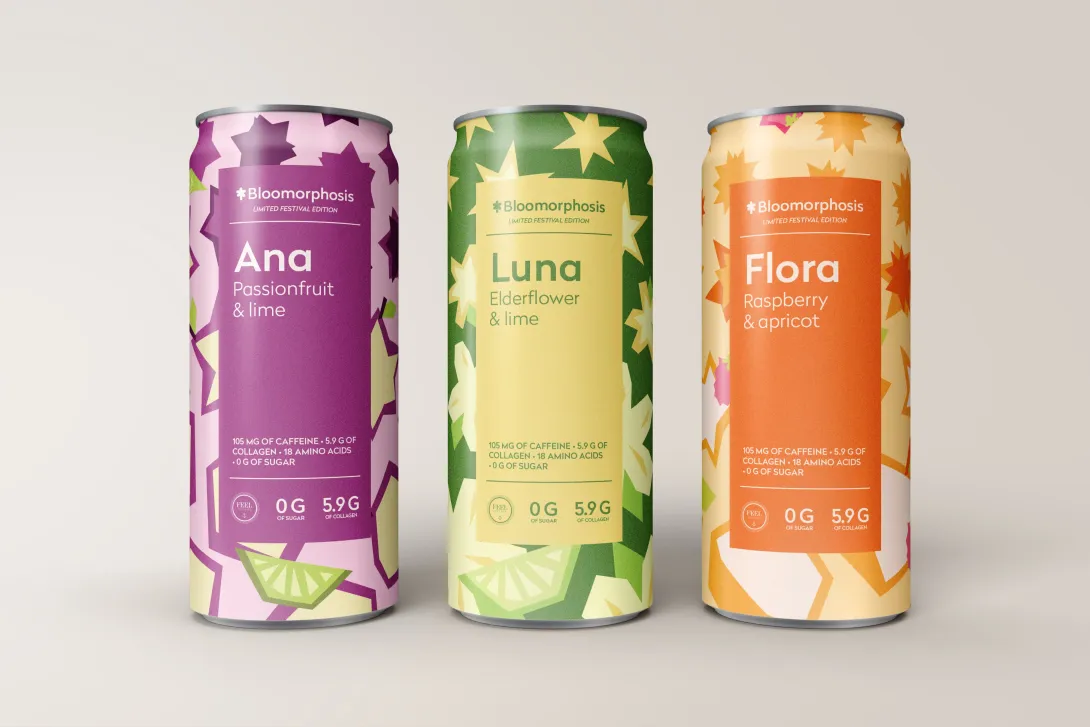 Packaging for three soda cans, rebrand of Collab with scientific and mathematic sources of inspiration