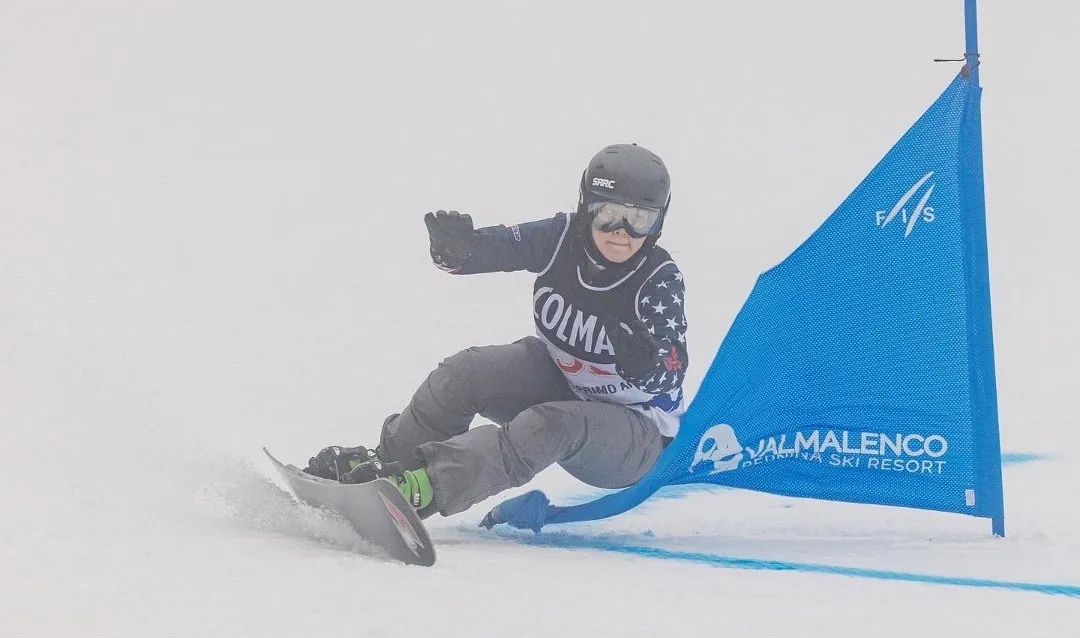 Mika Kizuka competes in the Junior World Snowboarding Championships.