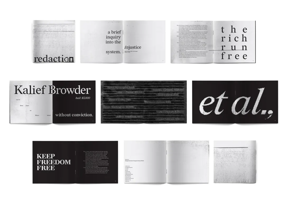 Flat layout of the Redaction type specimen printed booklet.